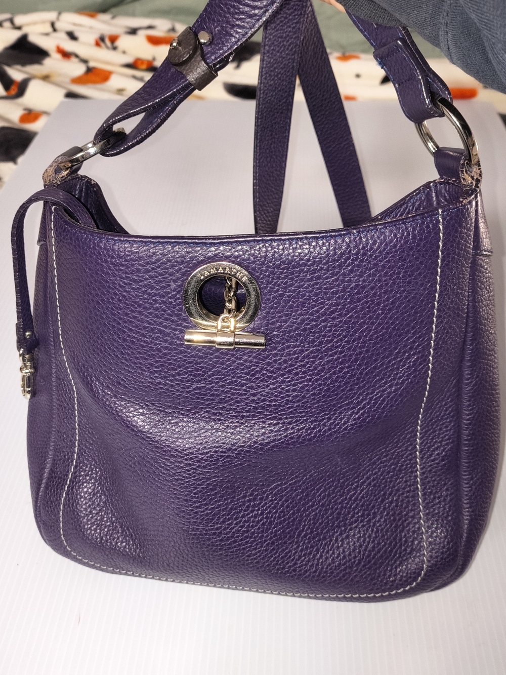 LAMARTHE Paris Purple Pebbled Leather Hobo Shoulder Bag Vintage Clasp